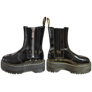 Dr Martens Black Patent Leather Distressed Chelsea Lug Sole Platform Boots US 7